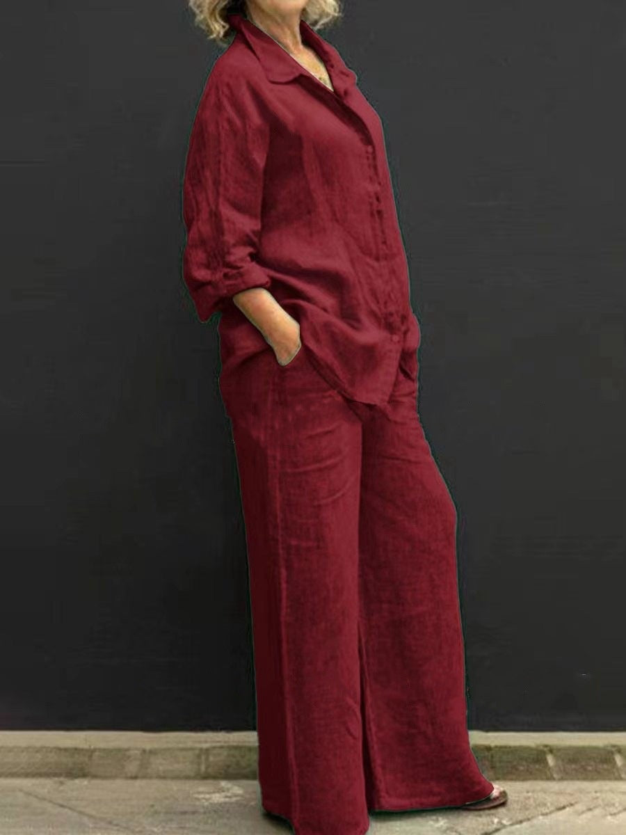 Women's Relaxed-Buttondown-Shirt and High-Waist-Palazzo in Linen Look Mune Fashion