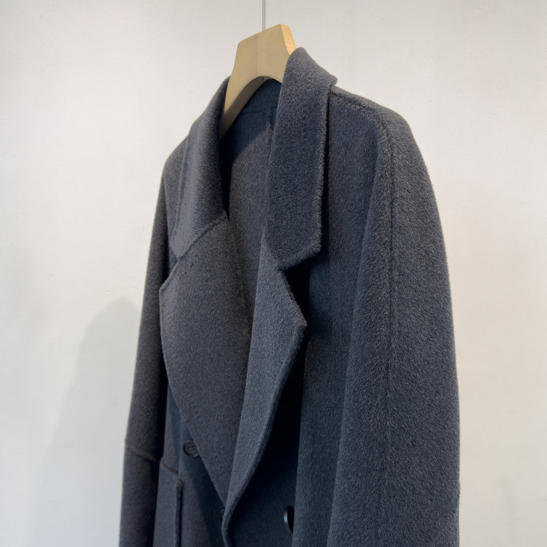 Women's Tailored Double-Breasted Wool Blend Coat Mune Fashion