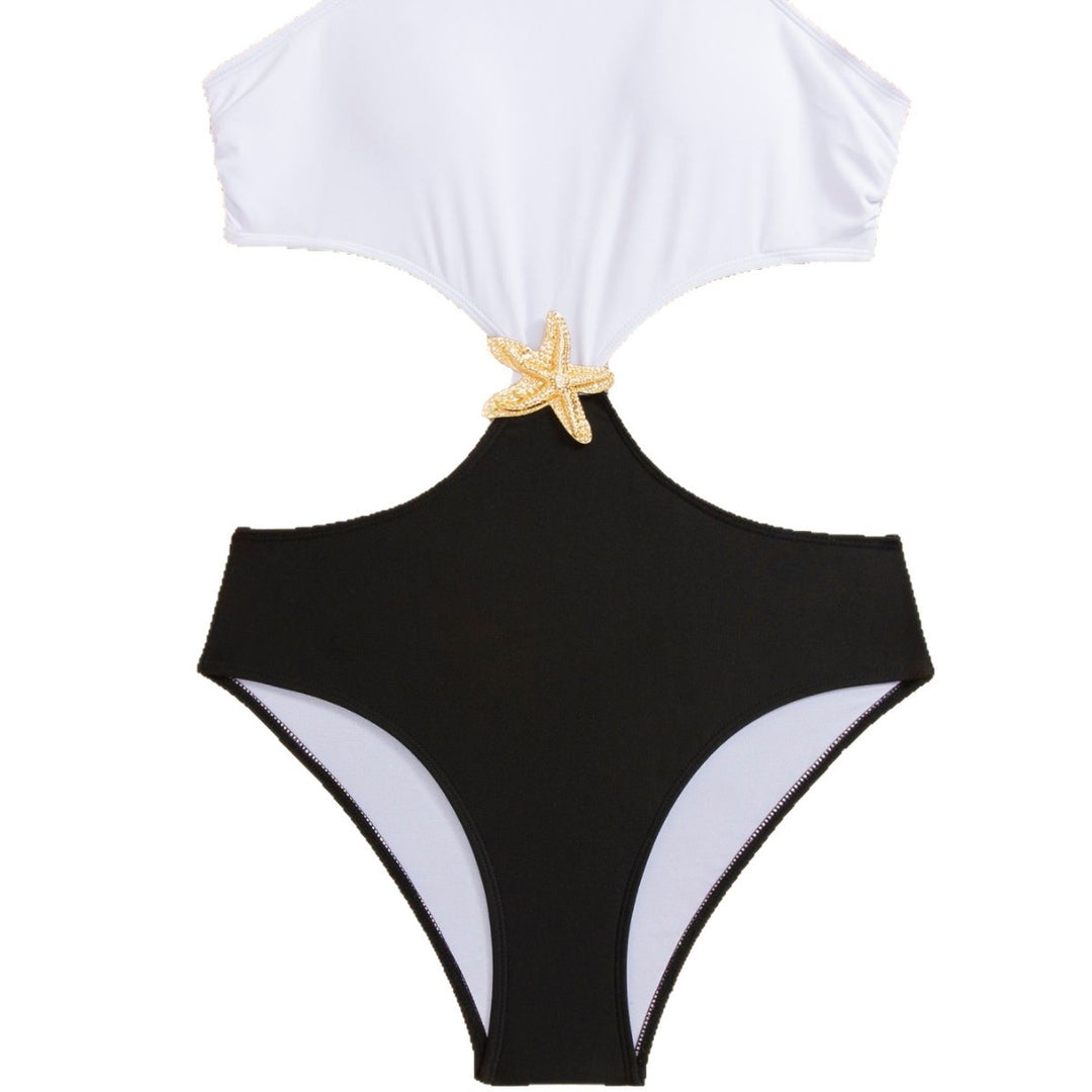Women's Elegant Swimsuit with Side Cut-Out and Maritime Decoration Mune Fashion