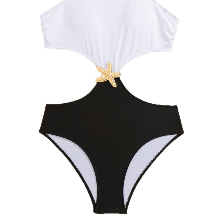 Women's Elegant Swimsuit with Side Cut-Out and Maritime Decoration Mune Fashion