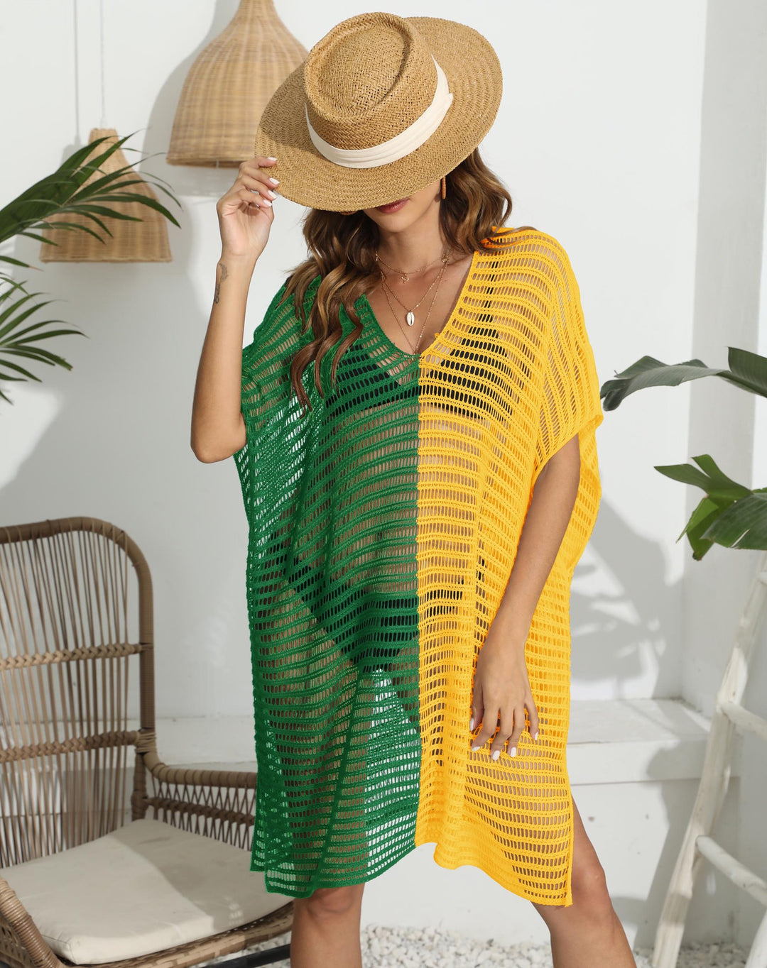 Women's Mesh Beach Cover-Up with V-Neck and Asymmetrical Design Mune Fashion