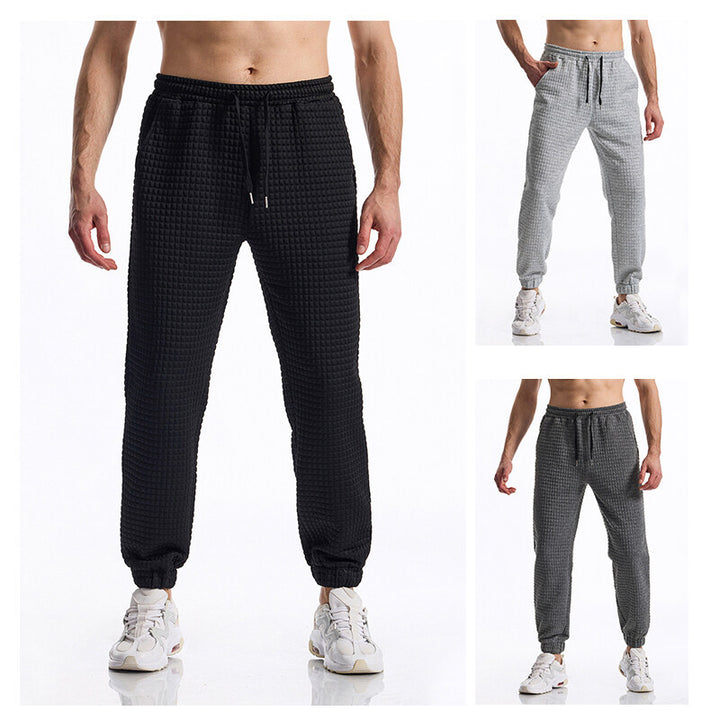 Men's Structured Waffle Jogging Pants with Elastic Waistband and Tapered Leg Mune Fashion