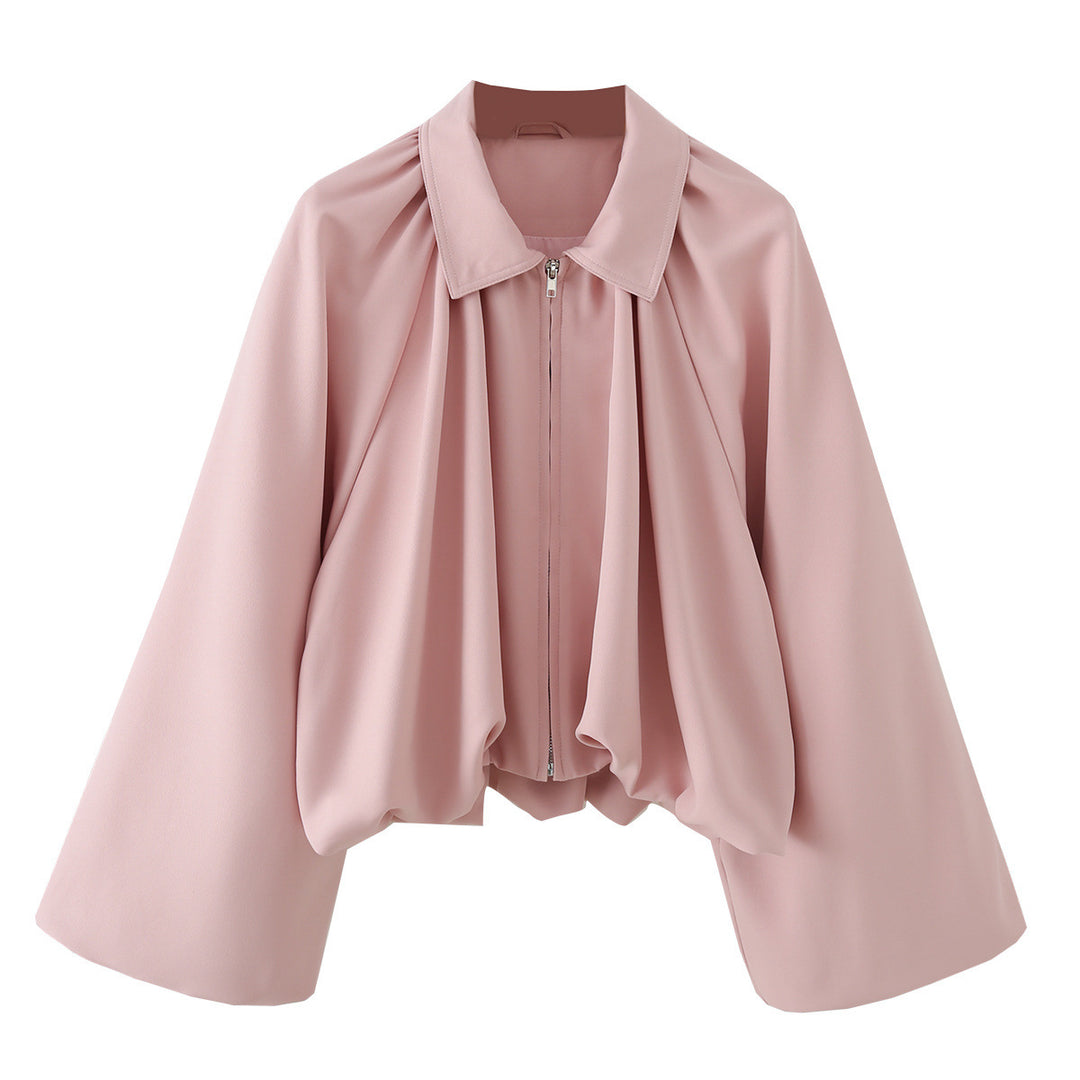 Women's short jacket with ruffled flounces, wide sleeves, and zipper Mune Fashion