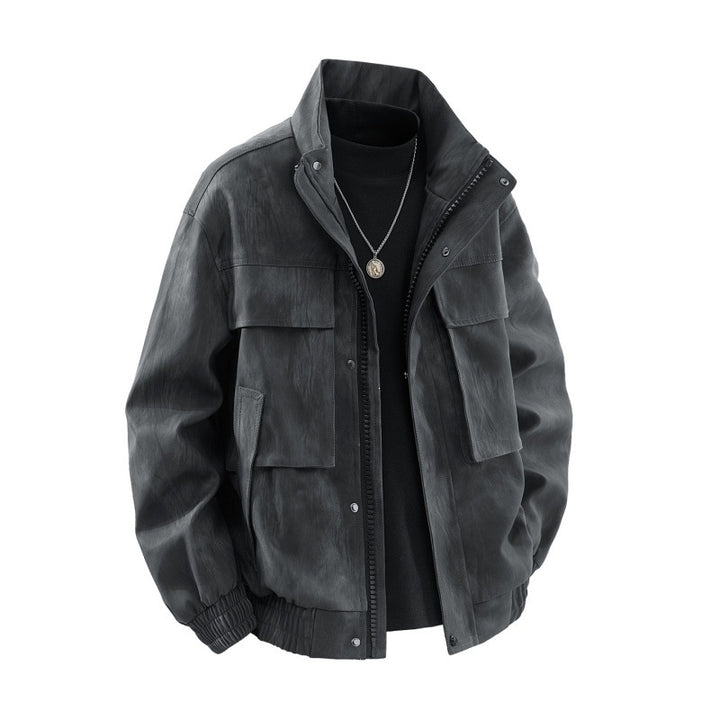 Men's utility Harrington jacket in leather look with multiple pockets and elastic hem Mune Fashion