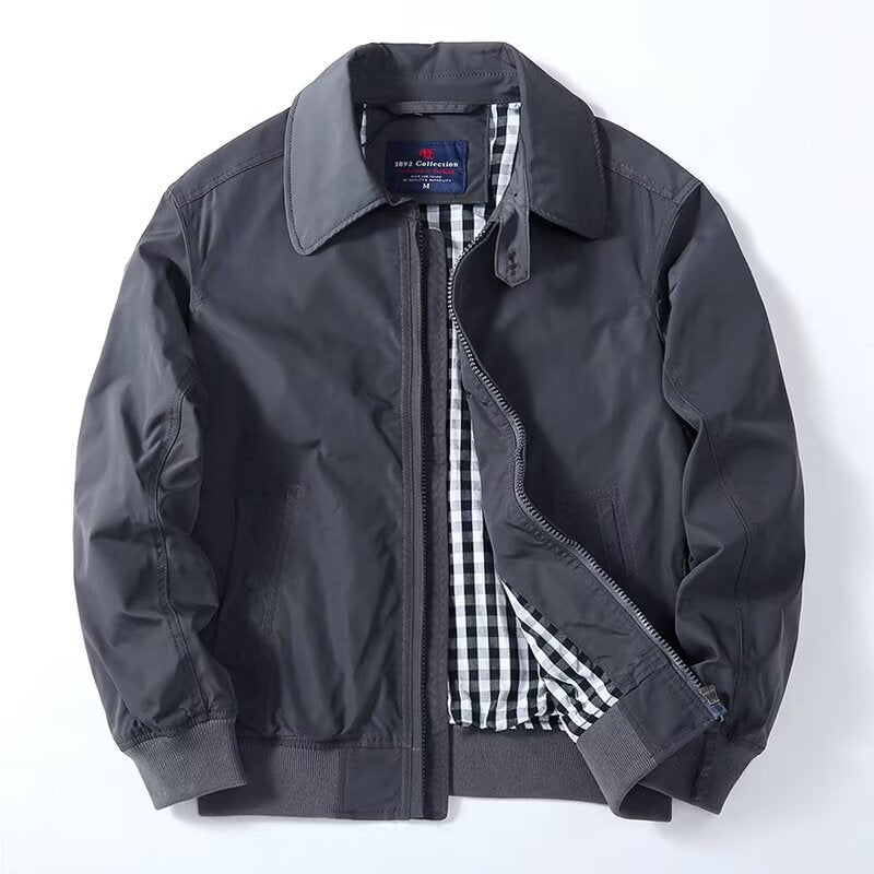 Men's Slim Harrington Jacket in Bomber Style with Shirt Collar and Ribbed Hem Mune Fashion