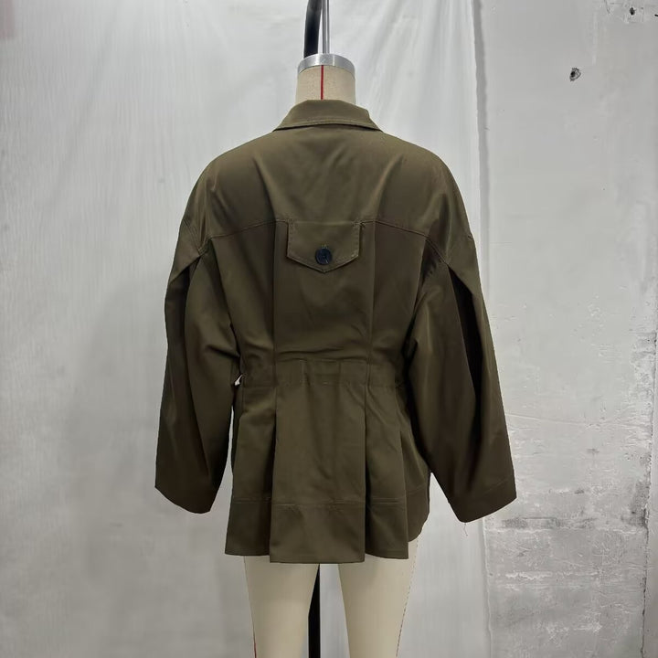 Women Oversize Boxy Transitional Jacket with Large Flap Pockets and Drawstring Mune Fashion