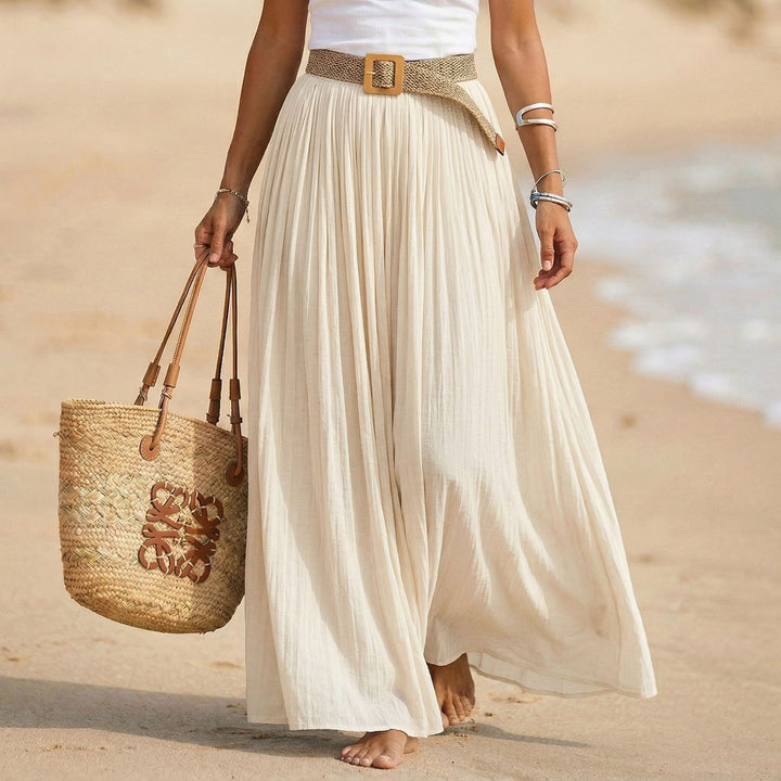 Women nan Pleated Maxi Skirt with Crinkle Look and Elastic Waistband Mune Fashion