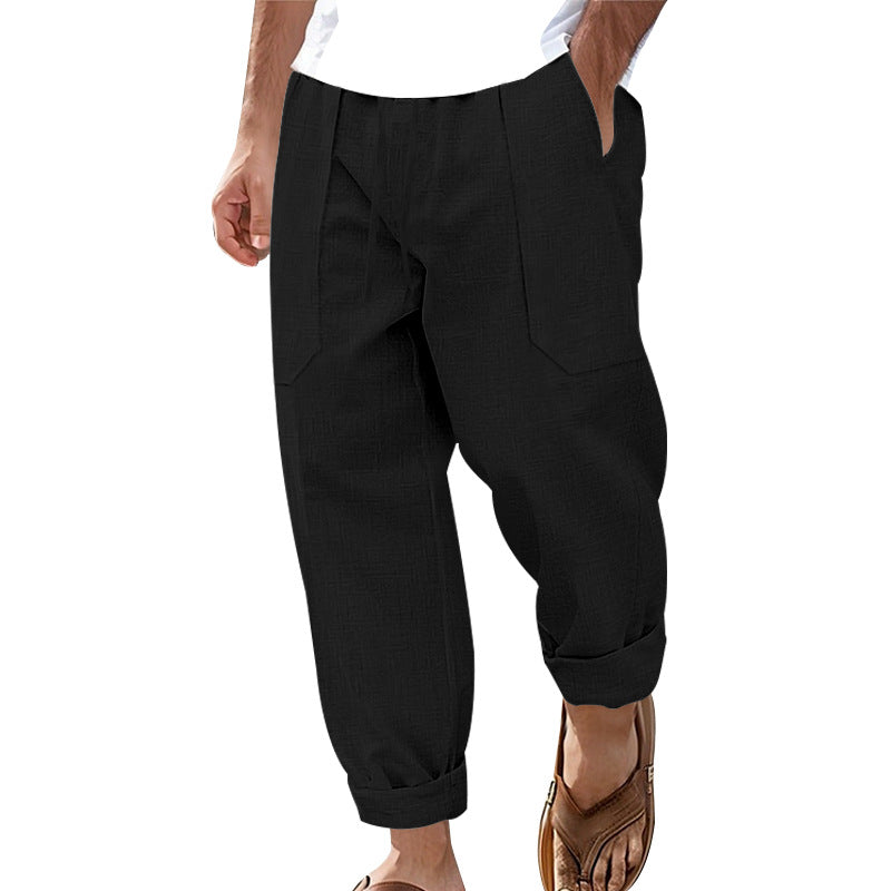 Men's lightweight linen chinos short cut with pleats and patch front pockets Mune Fashion