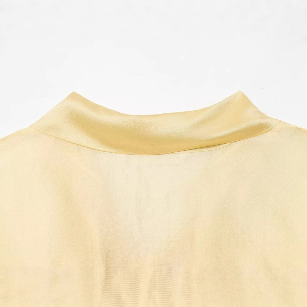 Women's Silky Blouse with Tying Scarf and Balloon Sleeves Mune Fashion