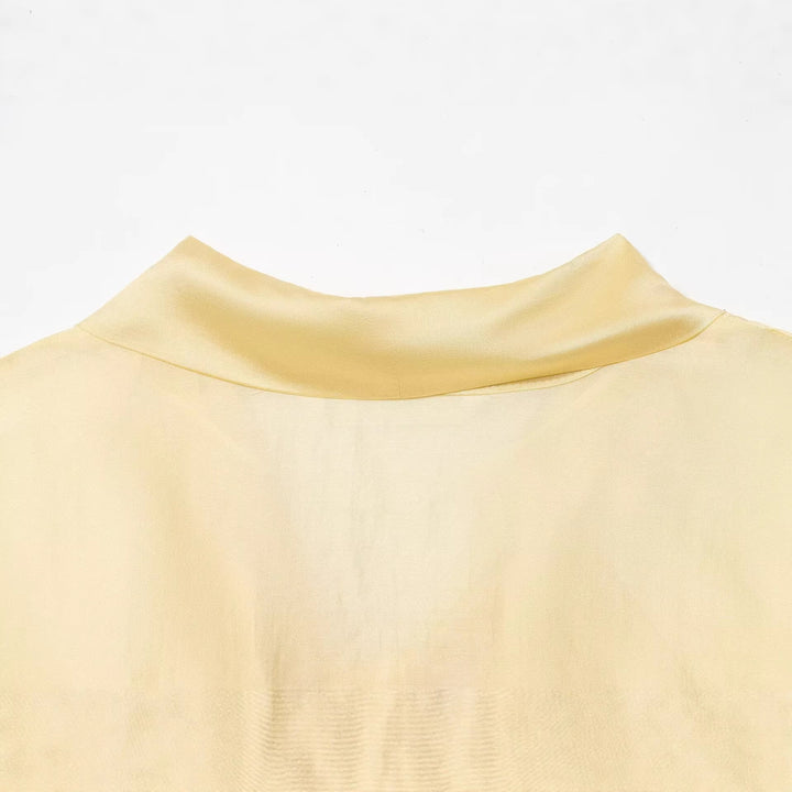 Women's Silky Blouse with Tying Scarf and Balloon Sleeves Mune Fashion