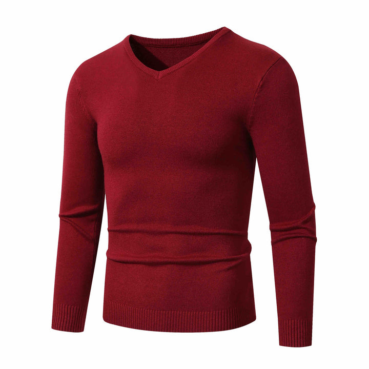 Men's Fine V-Neck Fine Knit Sweater with Narrow Ribbed Hem Mune Fashion