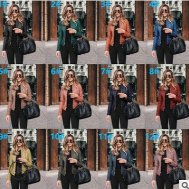 Women's tailored leather jacket with stand-up collar and concealed zipper Mune Fashion