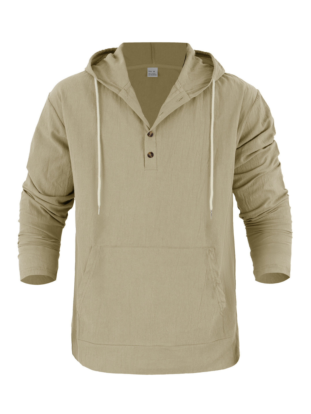 Men's Lightweight Hooded Henley Made of Cotton-Linen with Kangaroo Pocket Mune Fashion