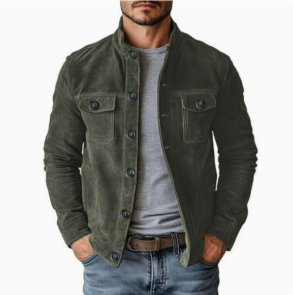 Men's suede field jacket with stand-up collar, flap pockets, and fitted cut Mune Fashion