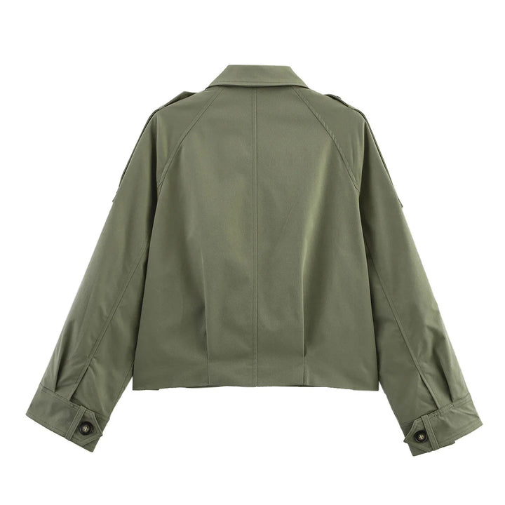 Women's short utility blouson jacket with patch flap pockets and epaulettes Mune Fashion