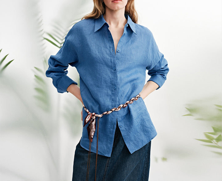 Women Stylish Linen Blouse with Long Sleeves Mune Fashion