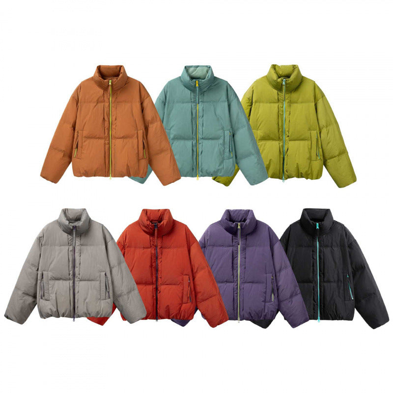 Women Short Oversized Padded Jacket with High Stand-Up Collar and Contrast Zipper Mune Fashion