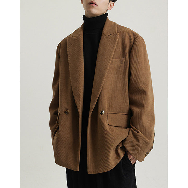 Men's Loose-Fitting Corduroy Blazer with Wide Lapels and Flap Pockets Mune Fashion