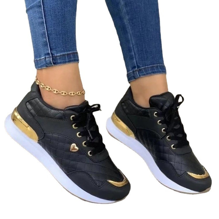 Women Padded Sneakers with Quilted Look and Gold Accents Mune Fashion