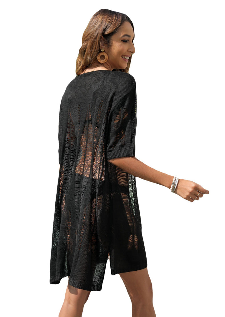 Women's breezy beach sarong with modern crochet pattern Mune Fashion