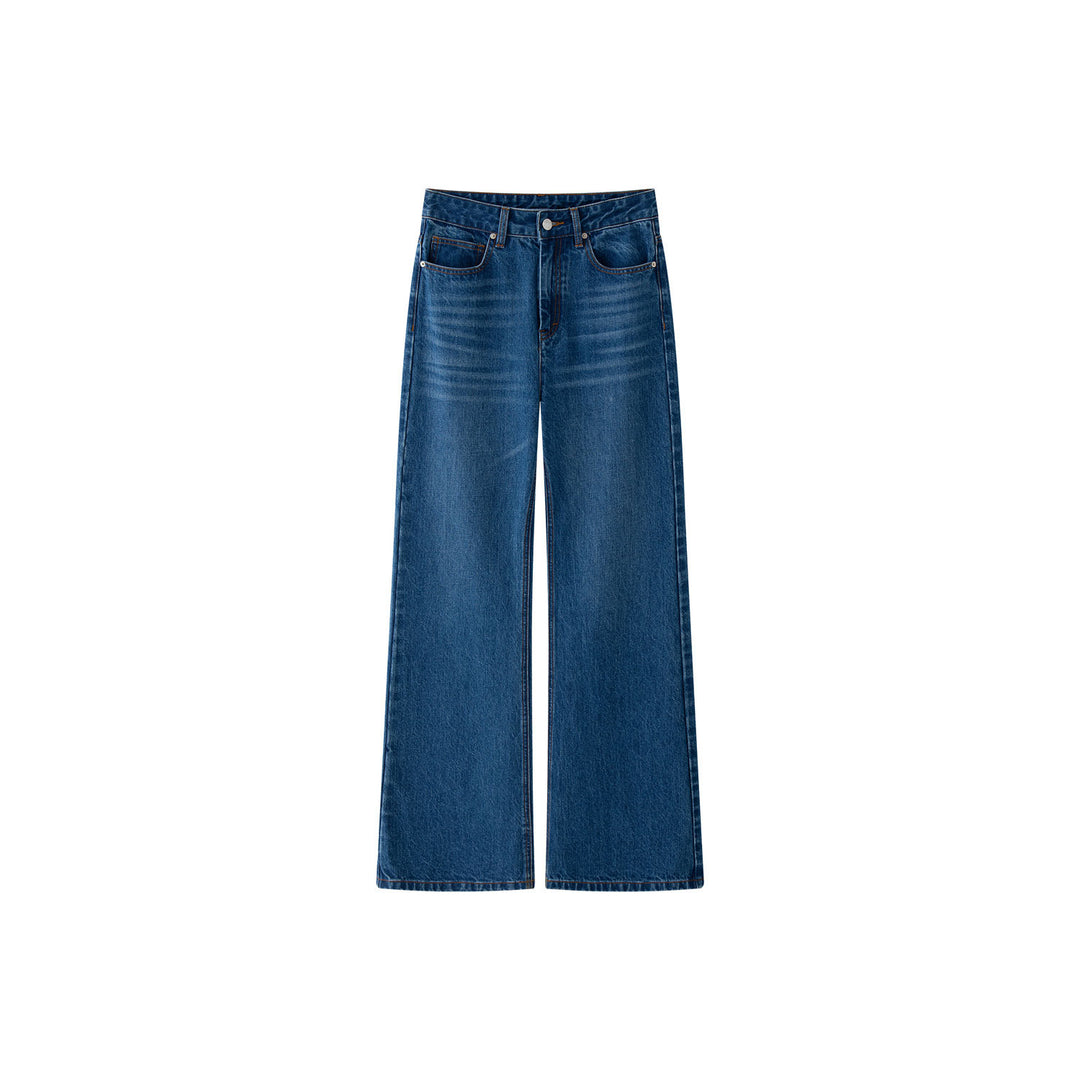 Women high-waisted jeans made of cotton denim in a relaxed straight cut with a used wash Mune Fashion