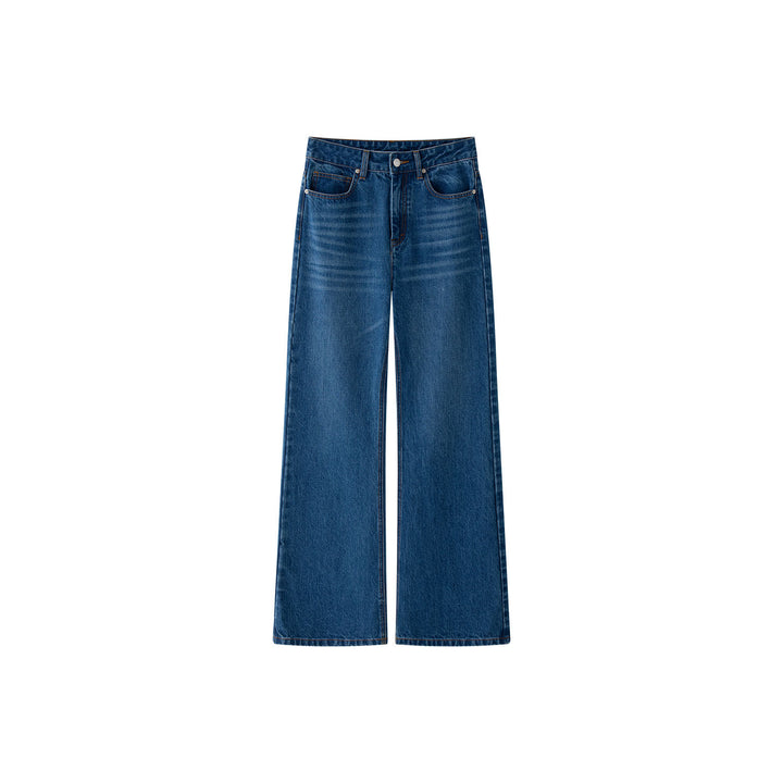 Women high-waisted jeans made of cotton denim in a relaxed straight cut with a used wash Mune Fashion