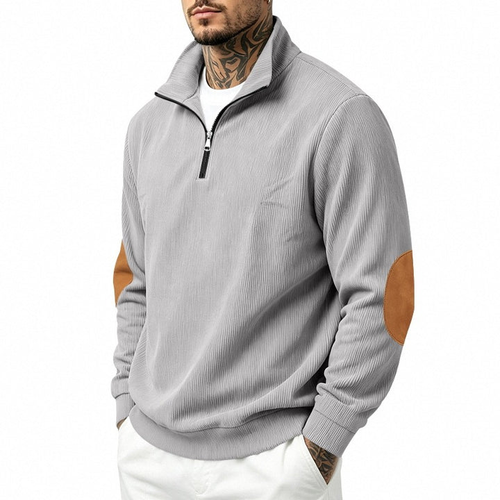 Men's half-zip pullover with waffle structure and elbow patches Mune Fashion