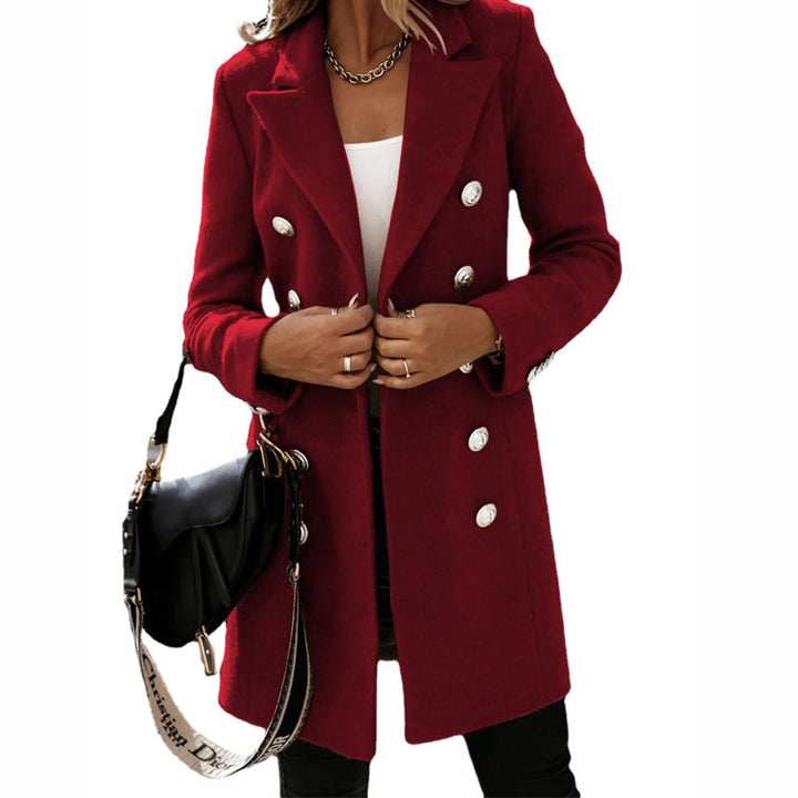Women nan tailored double-breasted wool blend coat with lapel collar and decorative buttons Mune Fashion