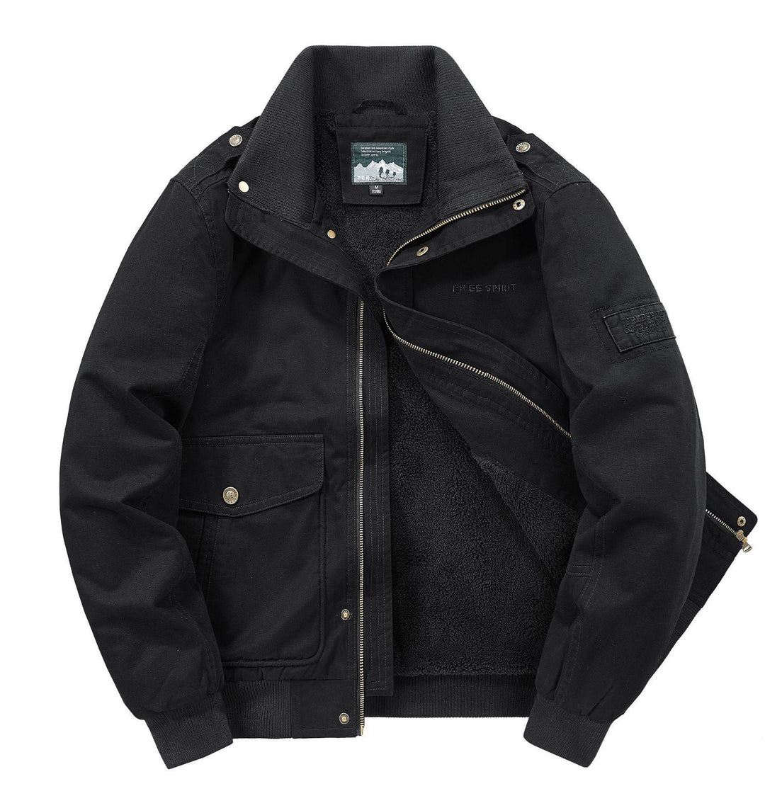 Men's Thermo-Canvas Blouson with full Teddy lining, ribbed collar, and utility patch pockets Mune Fashion