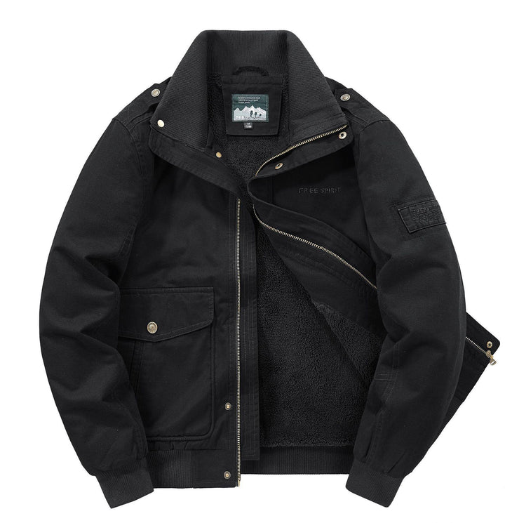 Men's Thermo-Canvas Blouson with full Teddy lining, ribbed collar, and utility patch pockets Mune Fashion