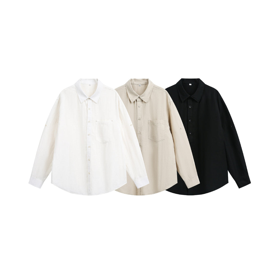 Unisex Oversize shirt jacket made of lightweight linen blend with Kent collar and patch chest pocket Mune Fashion