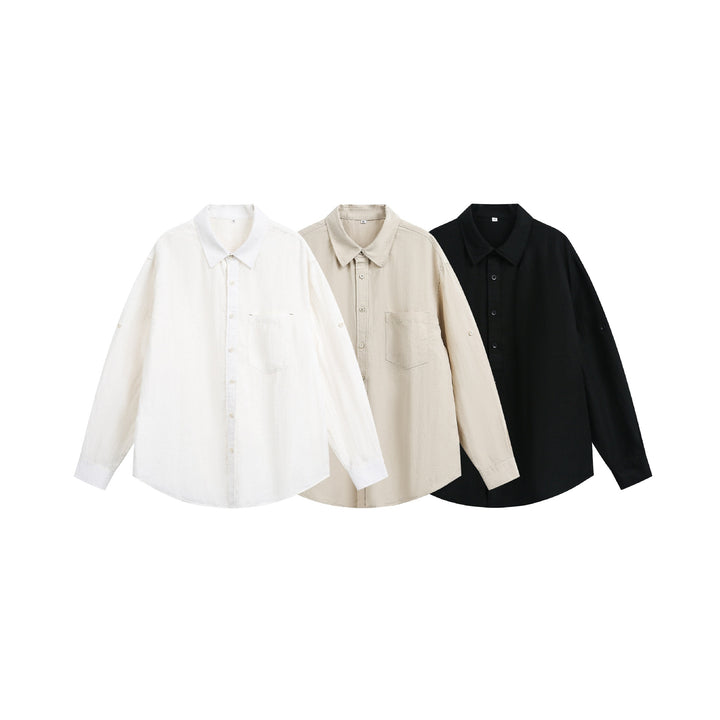 Unisex Oversize shirt jacket made of lightweight linen blend with Kent collar and patch chest pocket Mune Fashion