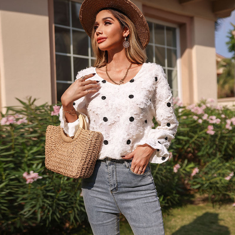 Women Playful Cotton Blouse with Ruffle Details Mune Fashion