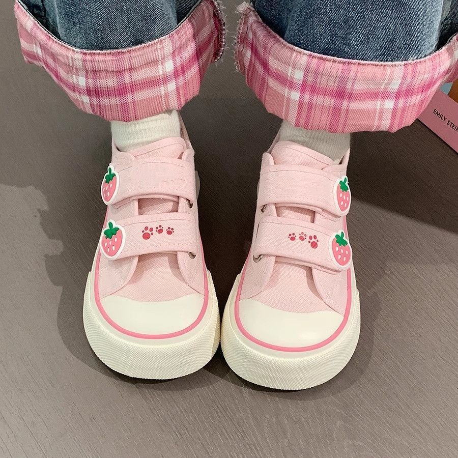 Women's leisure sneakers with cute strawberry appliqués and practical Velcro fastener Mune Fashion
