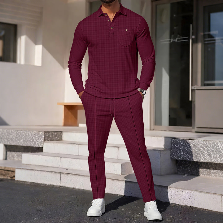 Men's fine-structured long-sleeve polo shirt with concealed button placket and patch chest pocket Mune Fashion