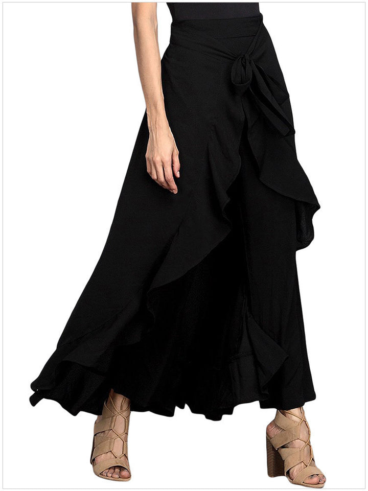 Ladies in airy maxi skirt with ruffles, wrap look and waistband Mune Fashion