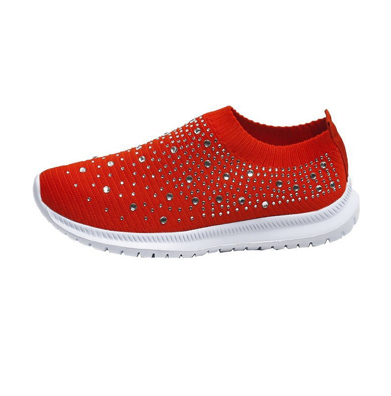Women’s knitted slipper sneaker with rhinestone embellishment and flexible comfort sole Mune Fashion