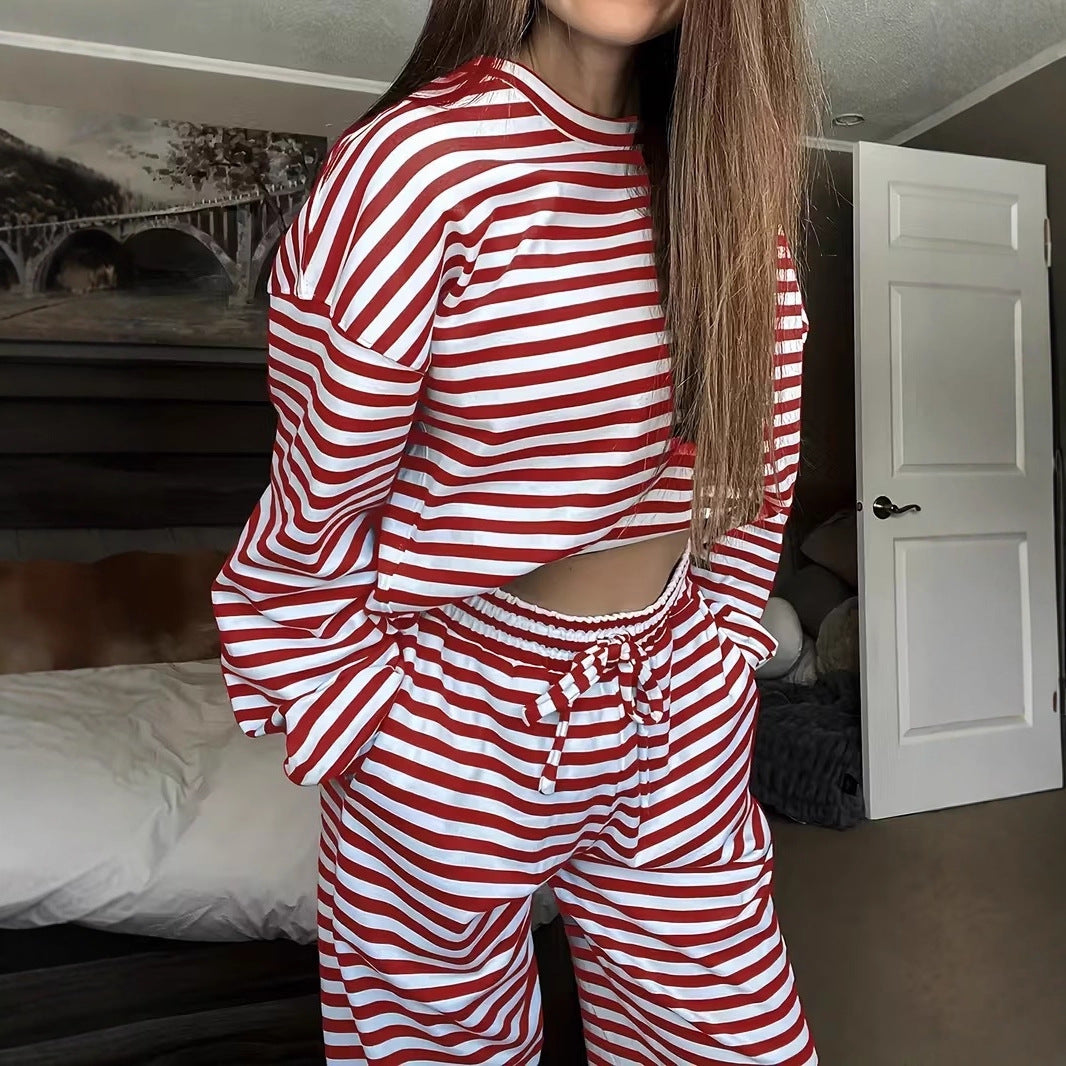 Women's Striped Lounge Set made from a soft cotton blend with wide leg Mune Fashion