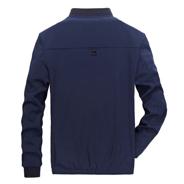 Men's Light Quilted Bomber Jacket with Stand Collar, Elastic Ribbed Cuffs, and Concealed Zipper