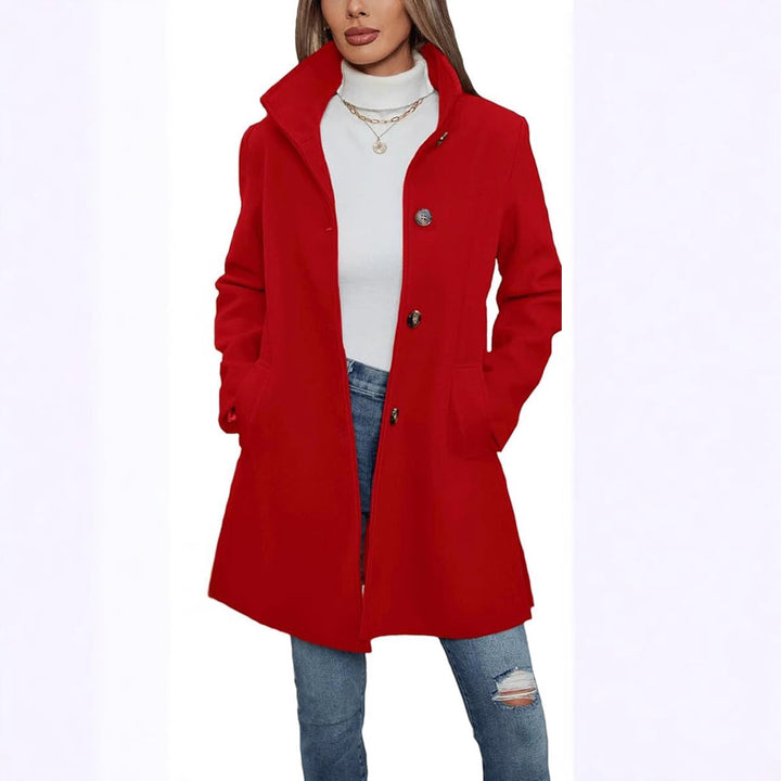 Women's Elegant Wool Coat with High Collar and Practical Pockets Mune
