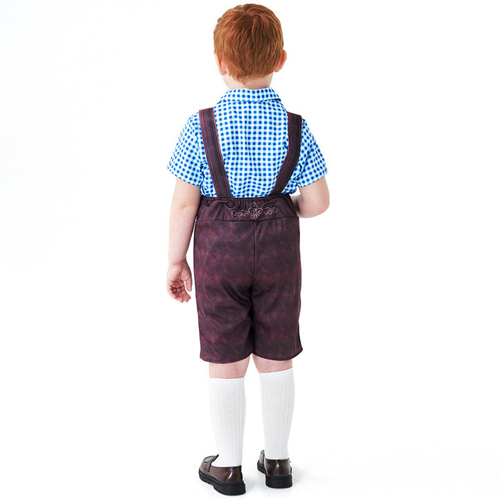 Men's short traditional leather pants with adjustable straps and traditional embroidery Mune Fashion
