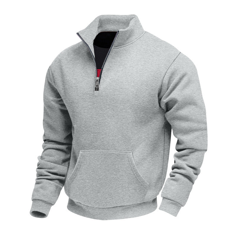 Men's Half-Zip Sweatshirt with Stand-Up Collar, Kangaroo Pocket and Ribbed Cuffs Mune Fashion
