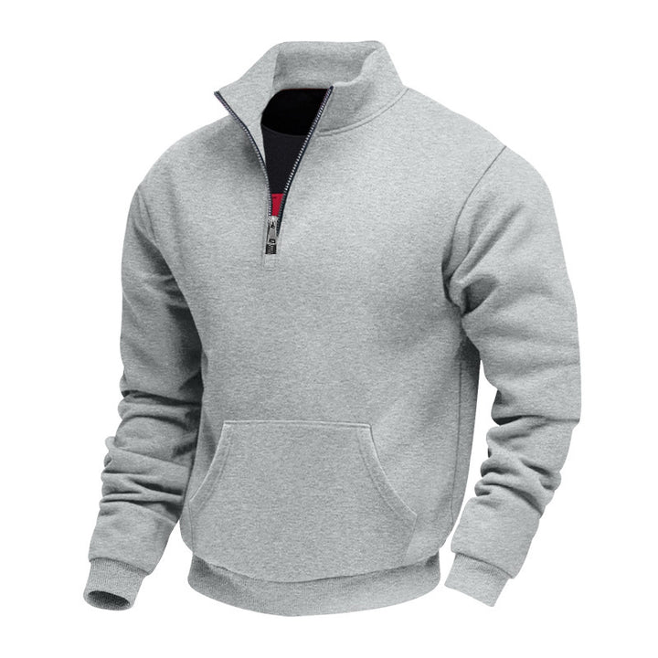 Men's Half-Zip Sweatshirt with Stand-Up Collar, Kangaroo Pocket and Ribbed Cuffs Mune Fashion