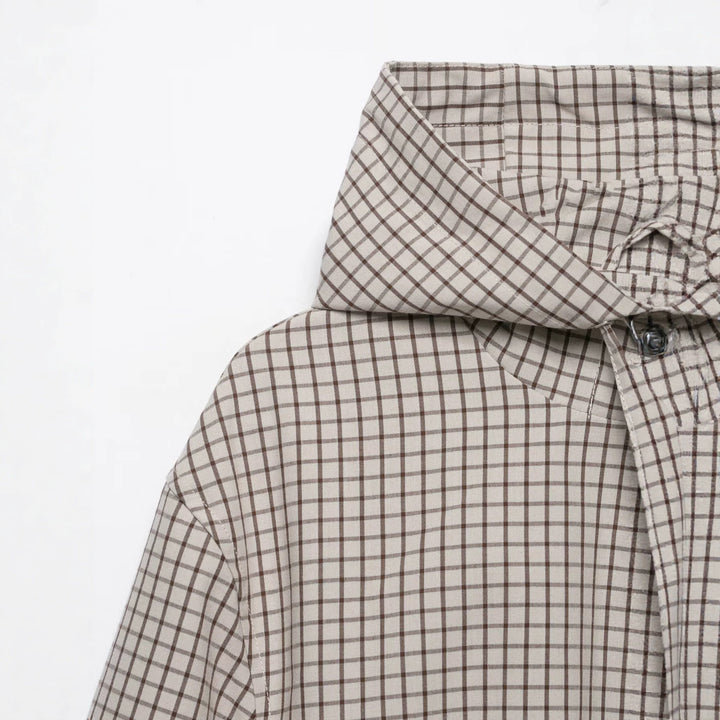 Women's Checkered Cropped Jacket with Hood, Drawstring and Zipper