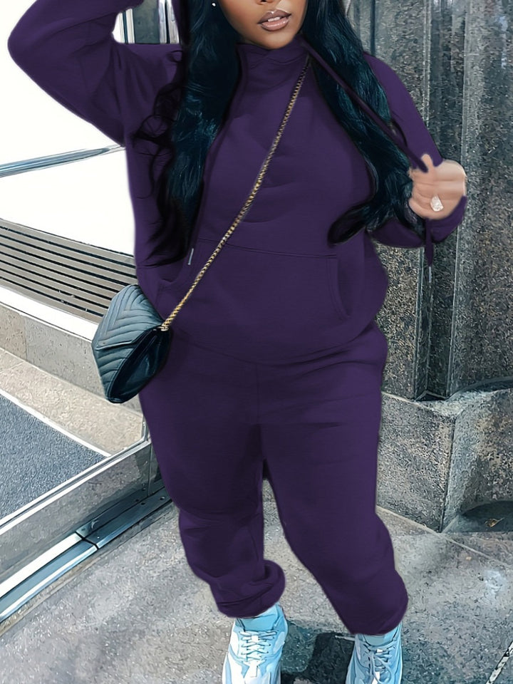 Women's cozy hoodie and jogger set with high collar, kangaroo pocket and fitted waistband Mune Fashion