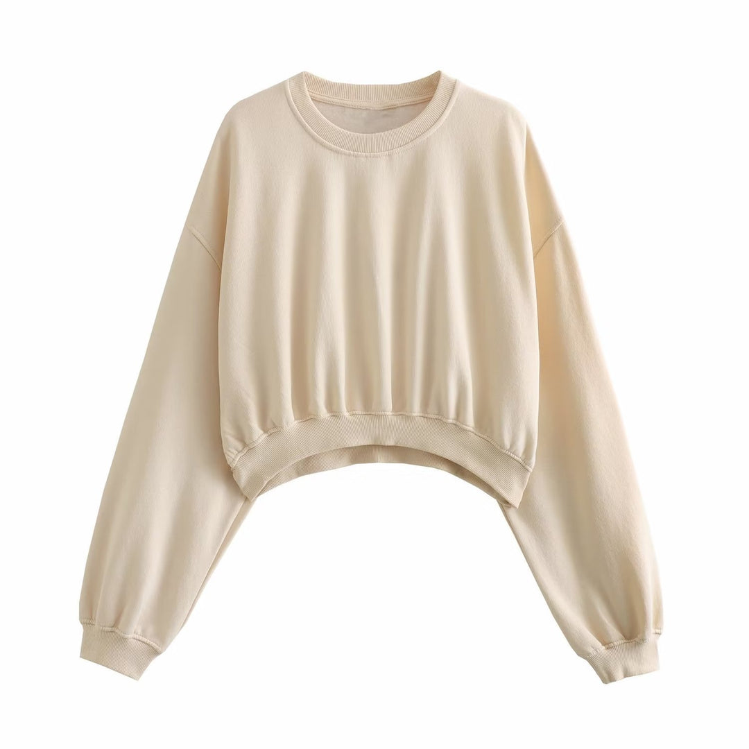 Women's Short Oversized Sweatshirt with Gathered Hem and Balloon Sleeves Mune Fashion