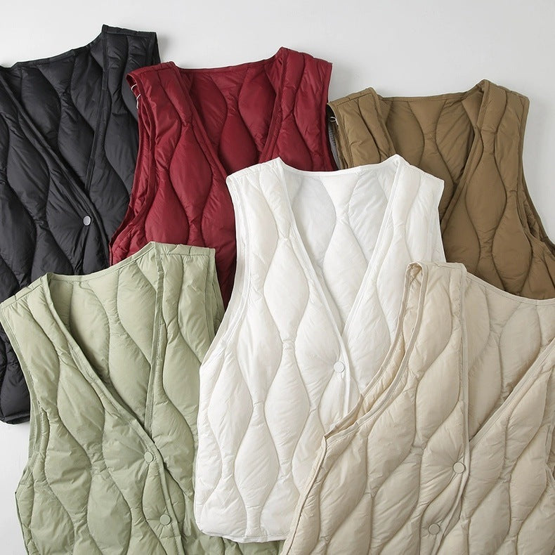 Women Long Quilted Thermal Vest with Ergonomic Wave Quilting Mune Fashion