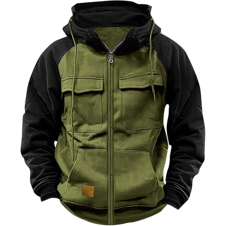 Men's nan Utility hooded jacket with mixed materials, chest pockets, and zipper Mune Fashion