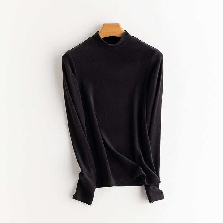 Ladies Fine Long Sleeve Shirt with Stand-up Collar made of Stretch Jersey, Body-hugging Silhouette Mune Fashion