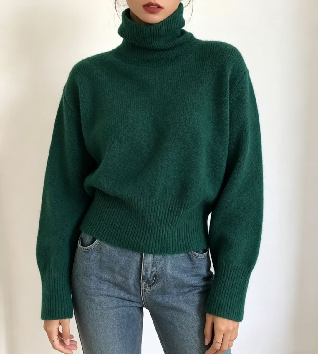 Women's Oversized Fine Knit Sweater with High Roll Neck and Side Slits Mune Fashion